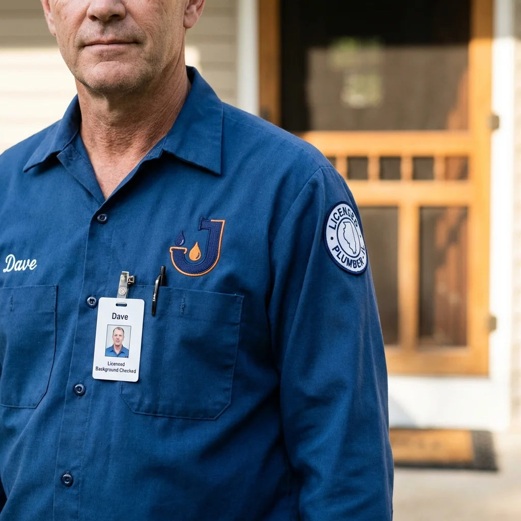 Licensed plumber showing ID badge in New Wilmington, PA