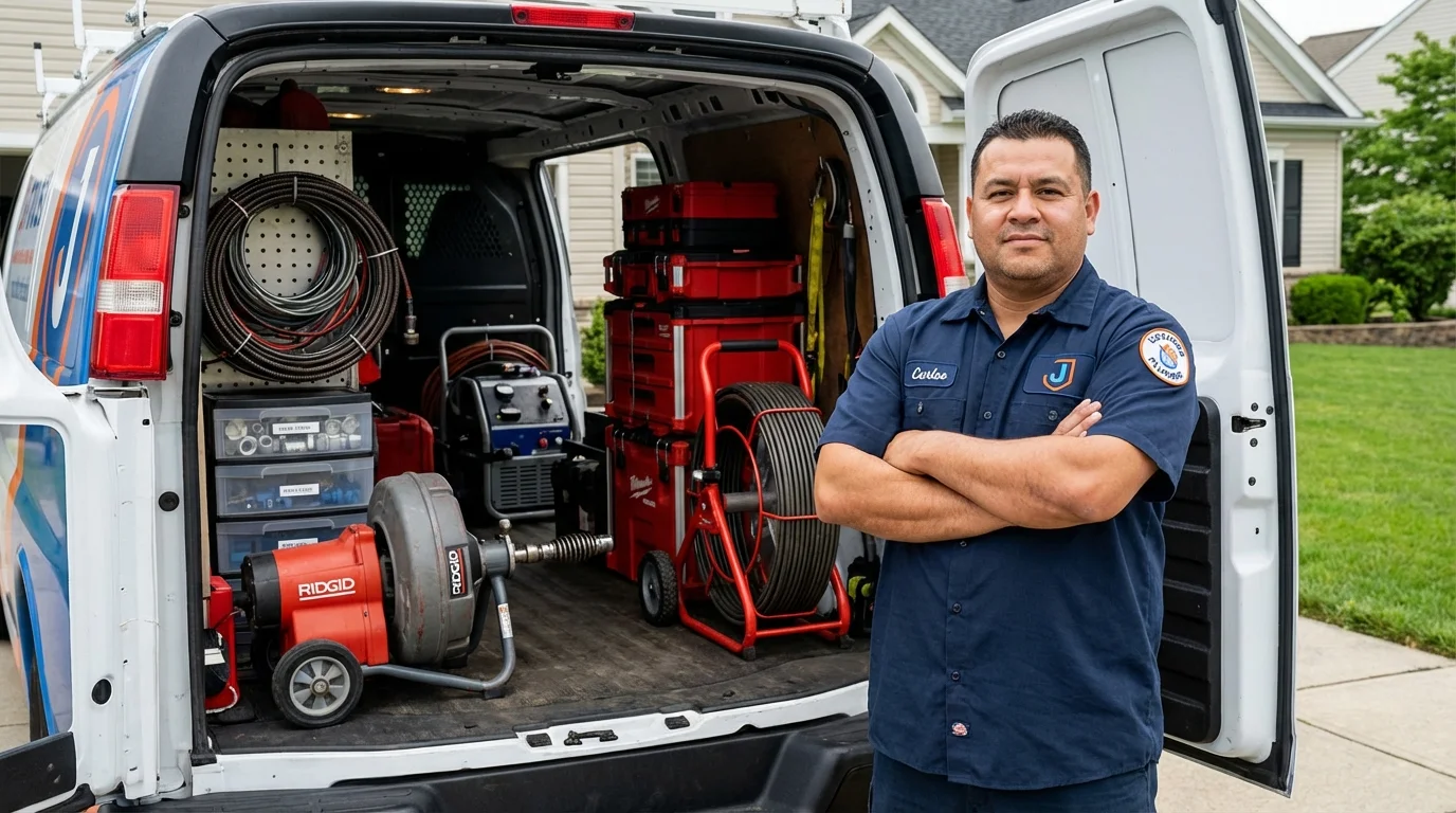 Professional drain cleaning equipment and Johns Plumbing LLC plumber in New Wilmington