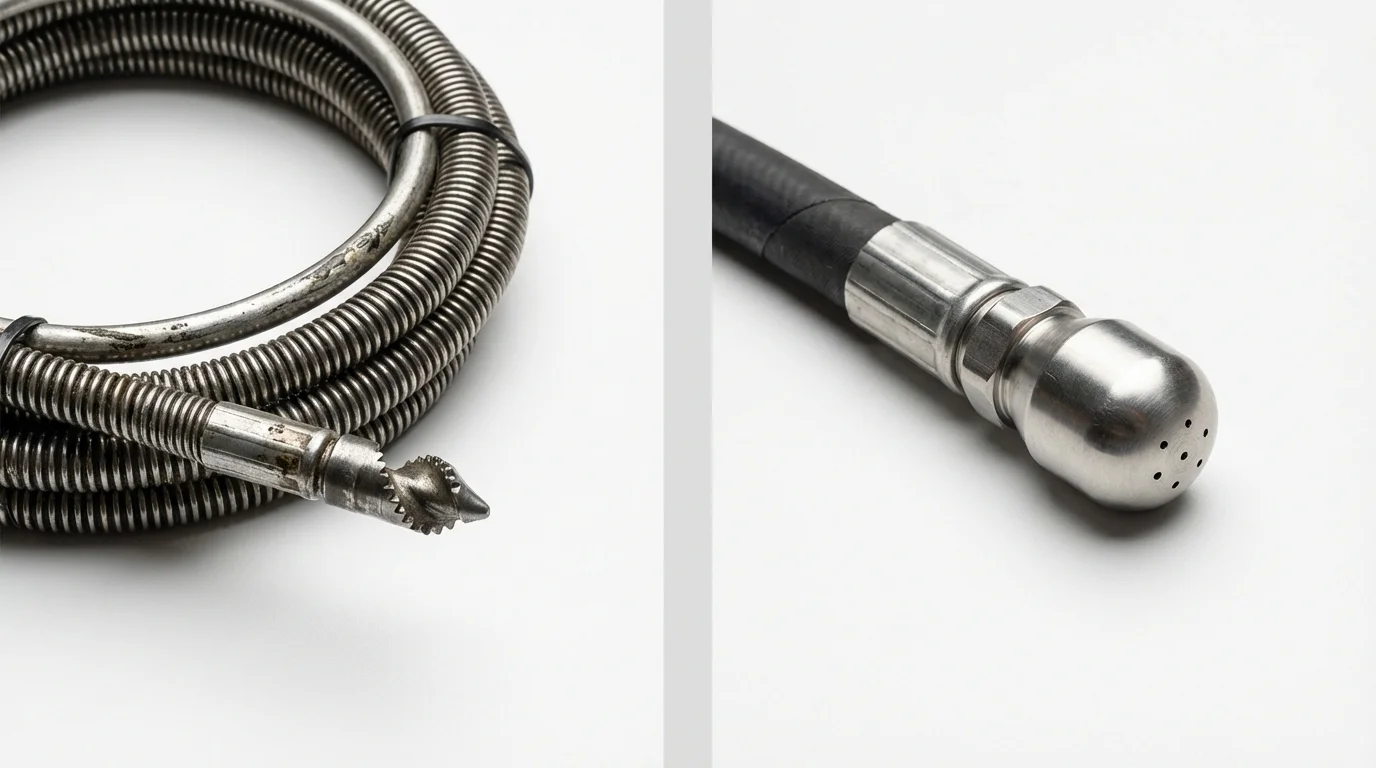 Drain snake cable and hydro jetting nozzle used for drain cleaning in New Wilmington, PA