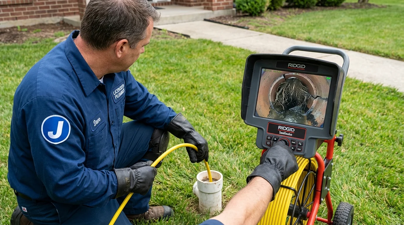 Sewer camera inspection being performed by Johns Plumbing LLC in New Wilmington